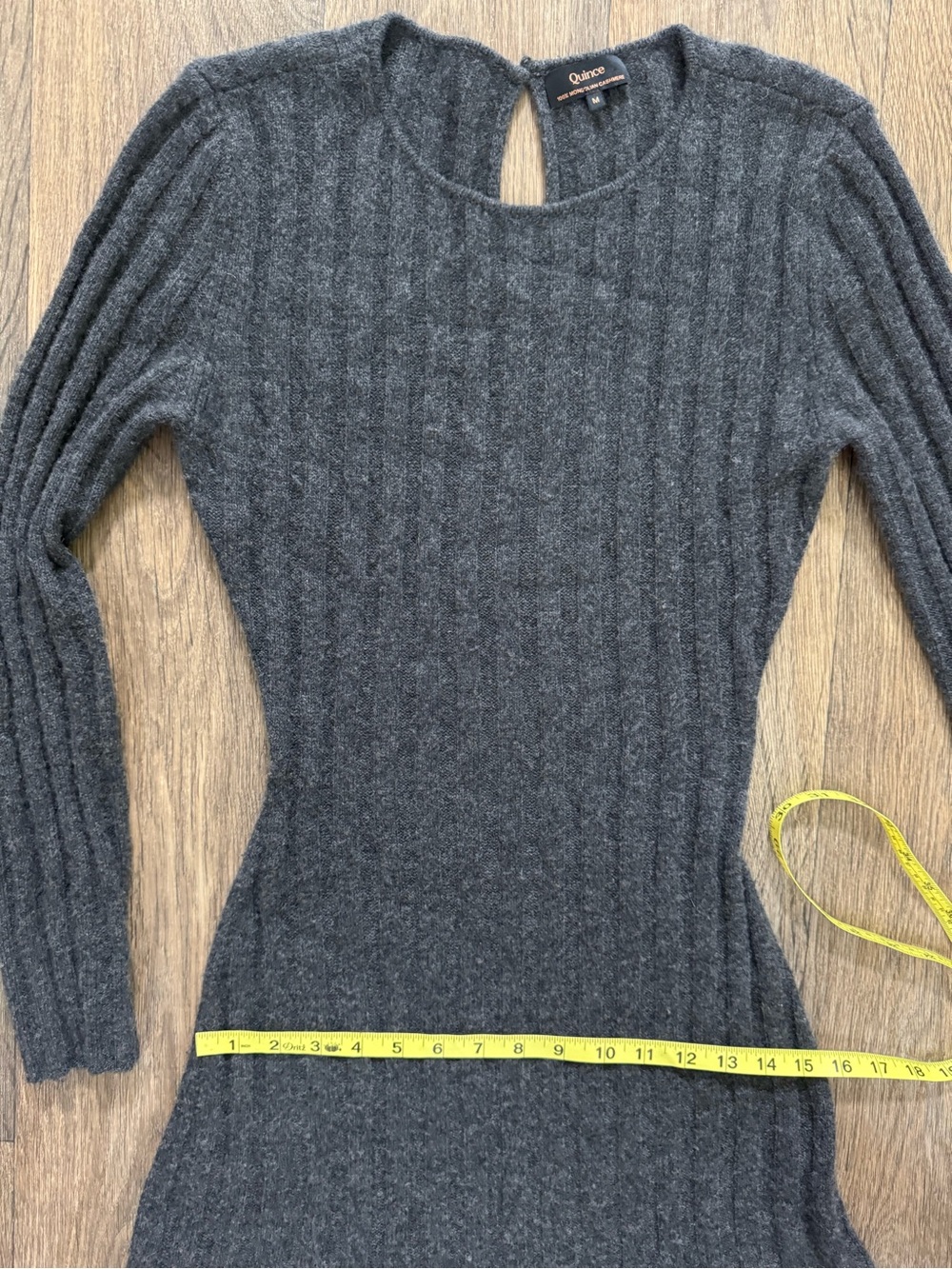 Quince Heather Charcoal 100% Cashmere Ribbed Knit Sweater Dress Long Sleeve M - Picture 6 of 10